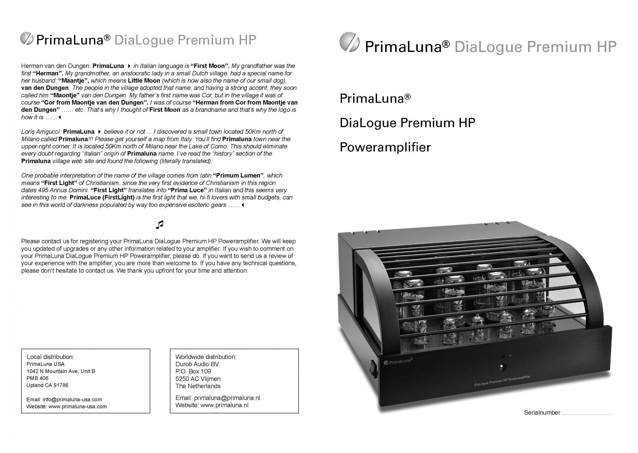 Primaluna DiaLogue Premium HP Power Amplifier User Manual - Norman Audio
