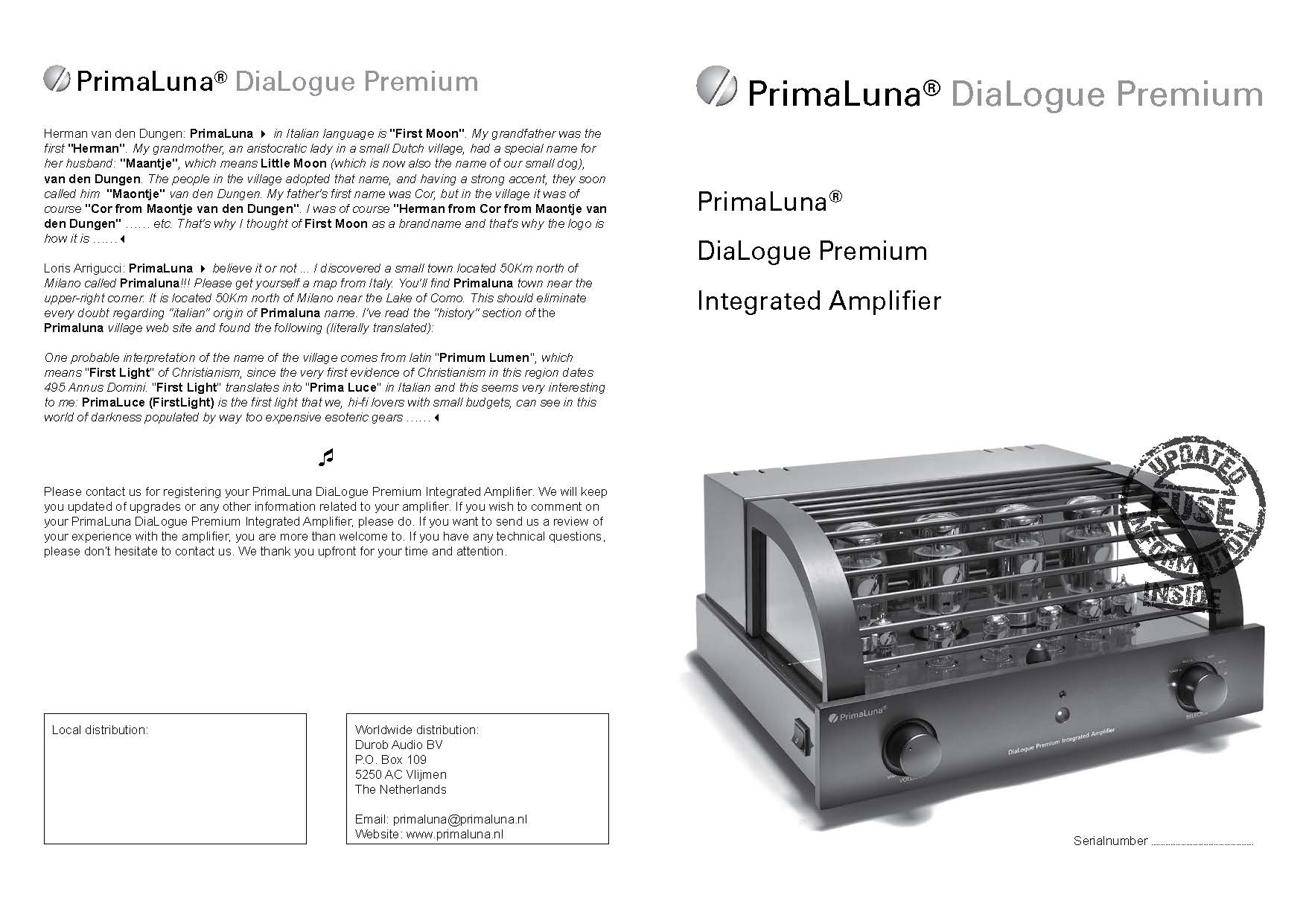 PrimaLuna Dialogue Premium Integrated Amplifier User Manual
