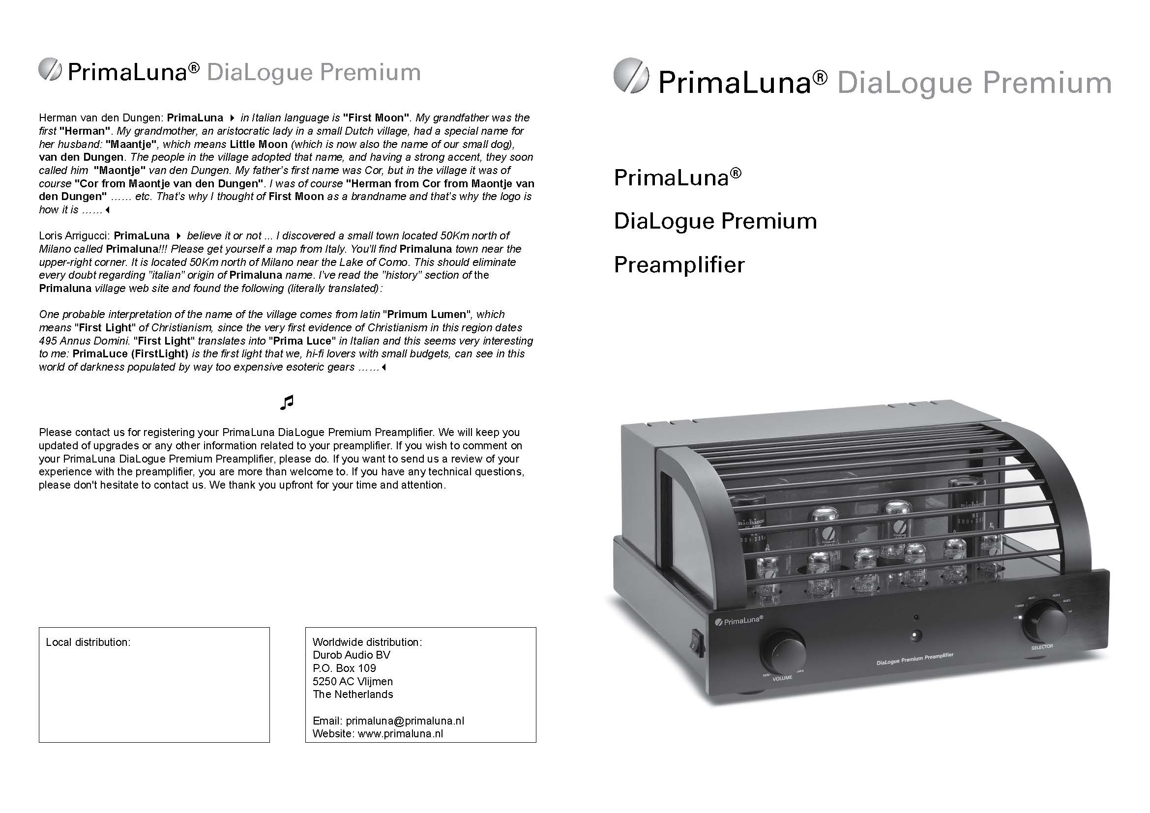 PrimaLuna DiaLogue Premium Preamplifier User Manual - Norman Audio