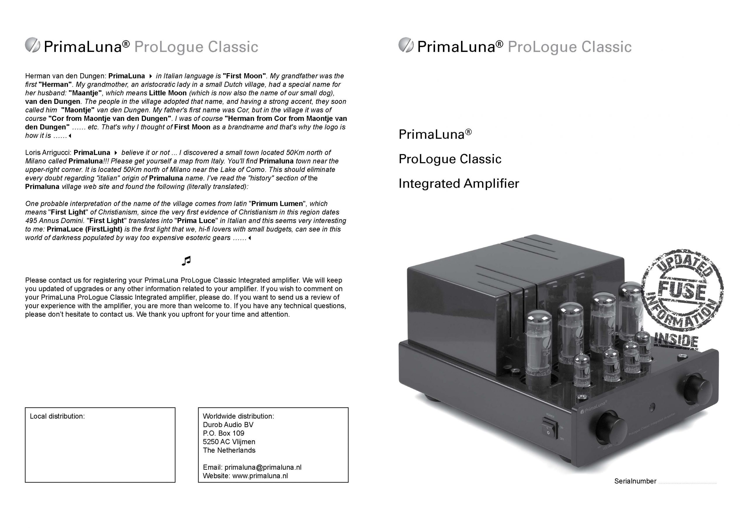 PrimaLuna ProLogue Classic Integrated Amplifier User Manual - Norman Audio