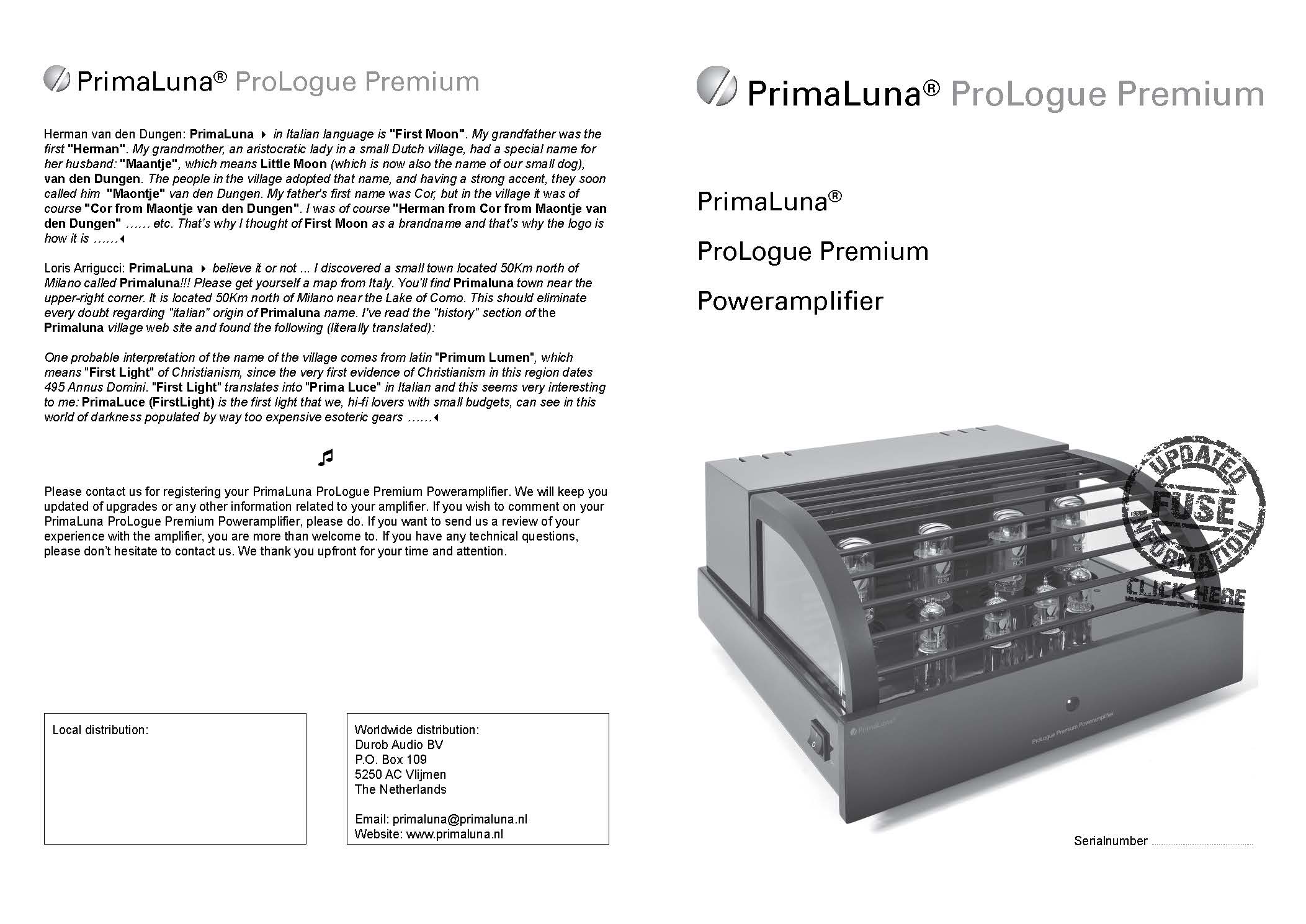 PrimaLuna ProLogue Premium Amplifier User Manual - Norman Audio