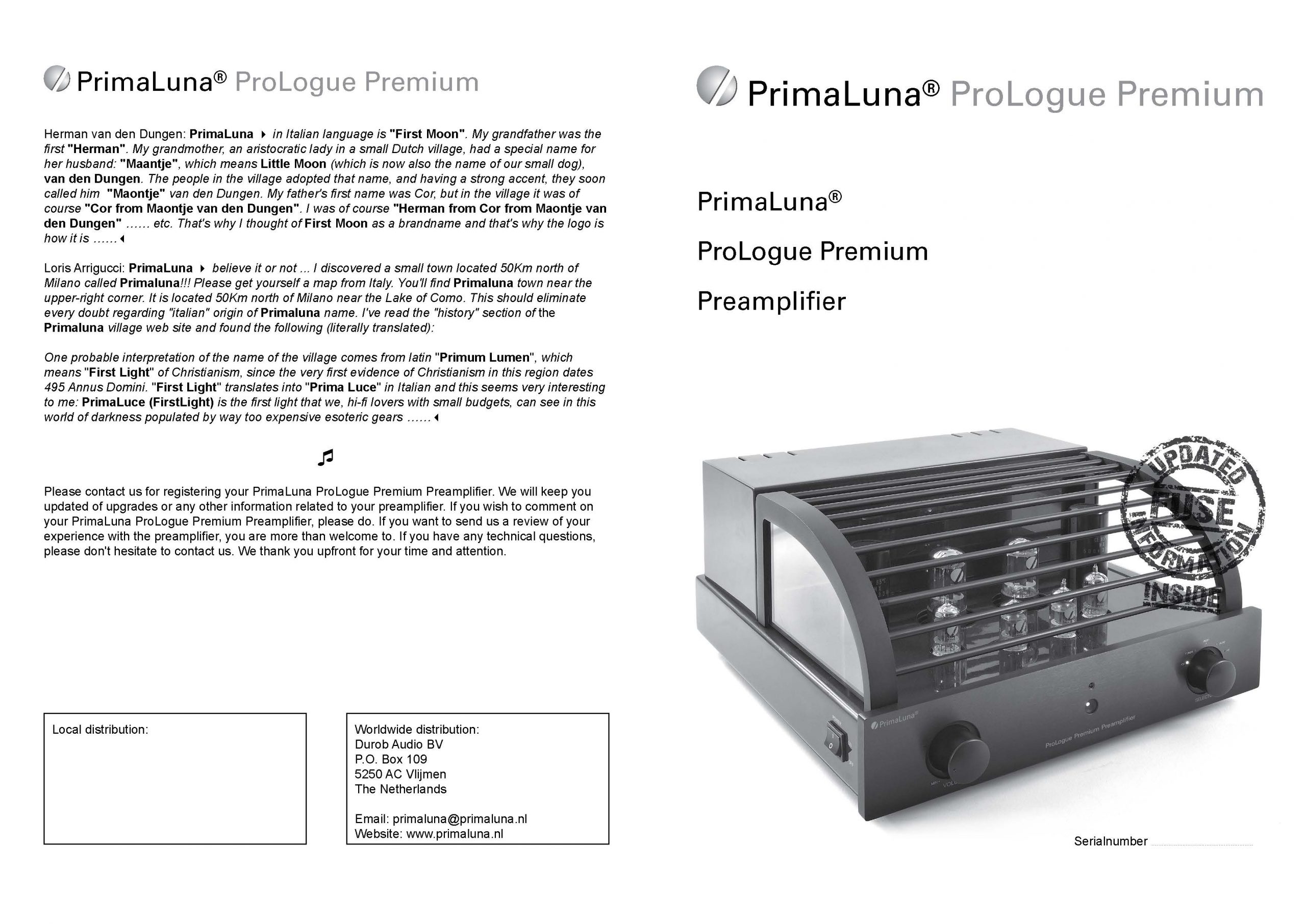 PrimaLuna ProLogue Premium Preamplifier User Manual - Norman Audio