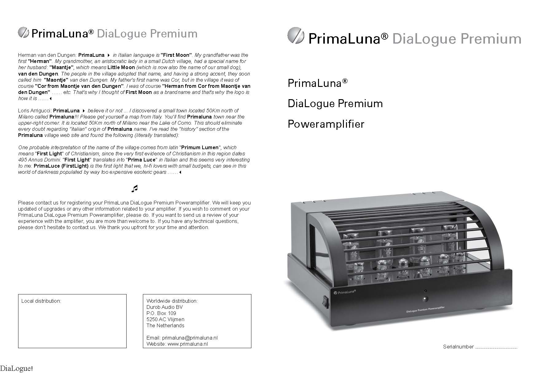 Primaluna DiaLogue Premium Power Amplifier User Manual - Norman Audio