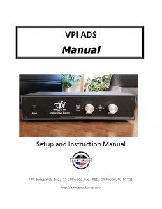 VPI Analog Drive System User Manual - Norman Audio