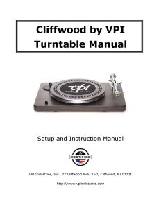VPI Cliffwood User Manual - Norman Audio
