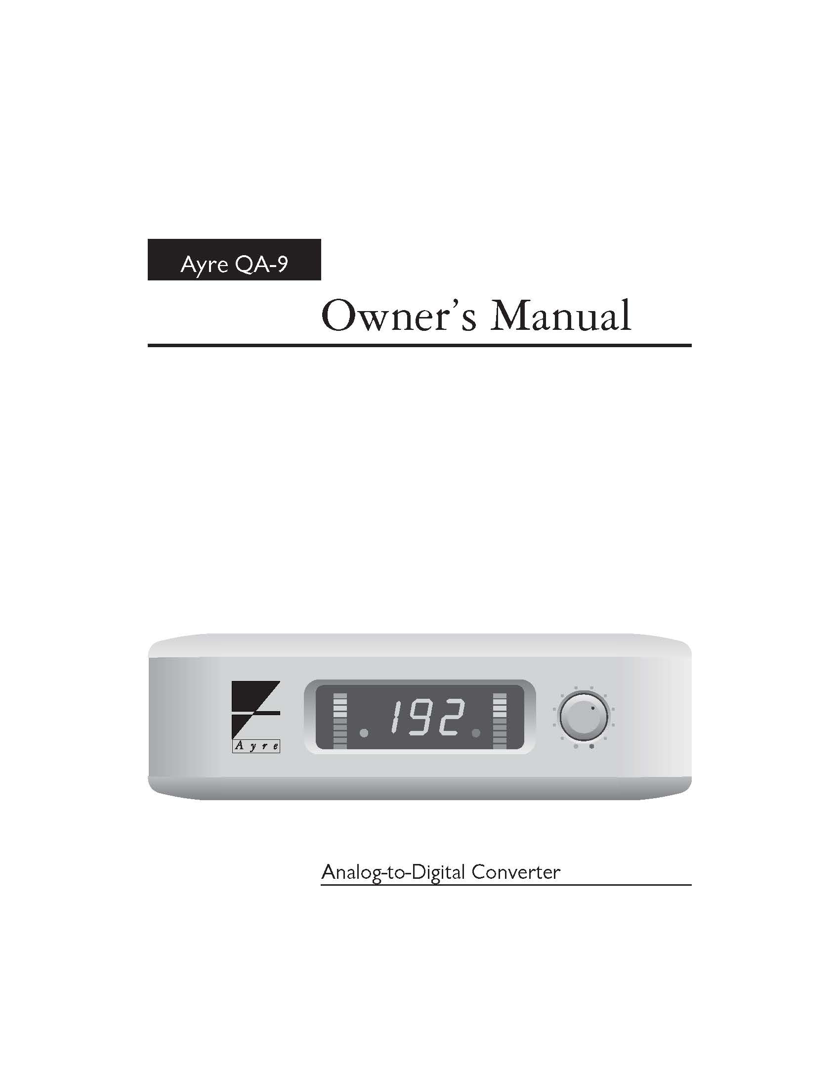 Ayre QA-9 Owner Manual - Norman Audio