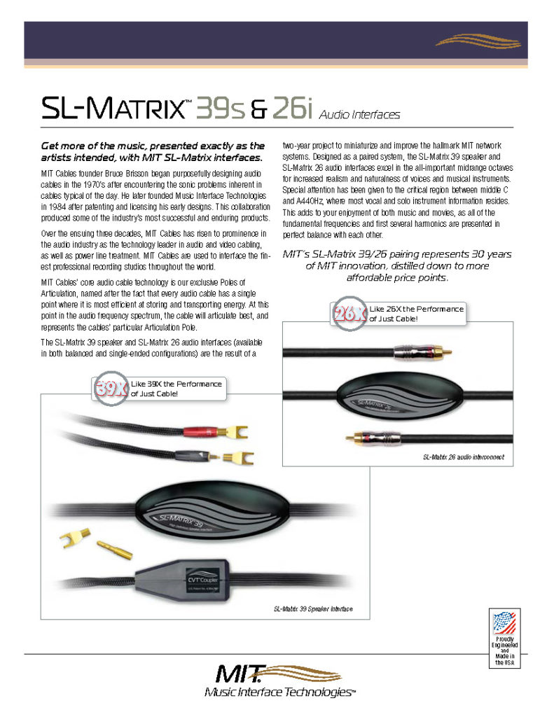 MIT Cables SL-Matrix 39s & 26i Product Sheet - Norman Audio