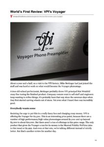 2018 - Tone Publications Review - VPI Voyager Phonostage