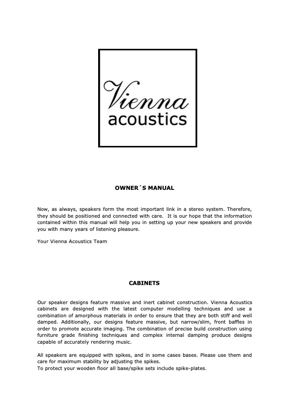 Vienna Acoustics Concert Grand Series Owner Manual - Norman Audio